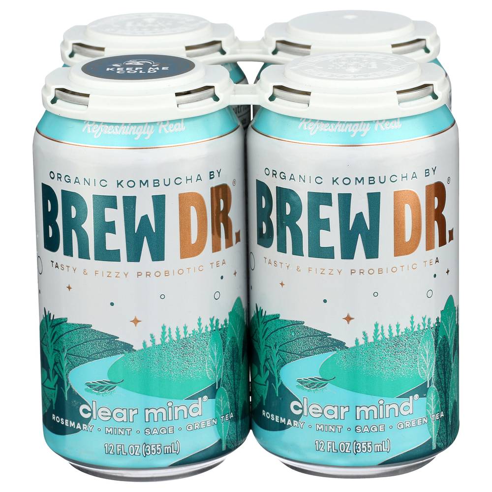 Brew Dr. Kombucha Organic Green Tea (4 pack, 12 fl oz) (clear mind)