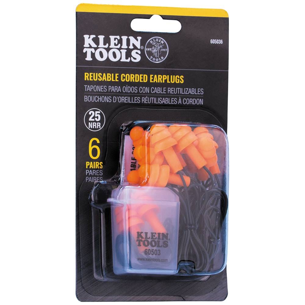 Klein Tools 6-Pack Reusable Corded Hearing Protection Earplugs 25 dB Noise Reduction Rating | 605036