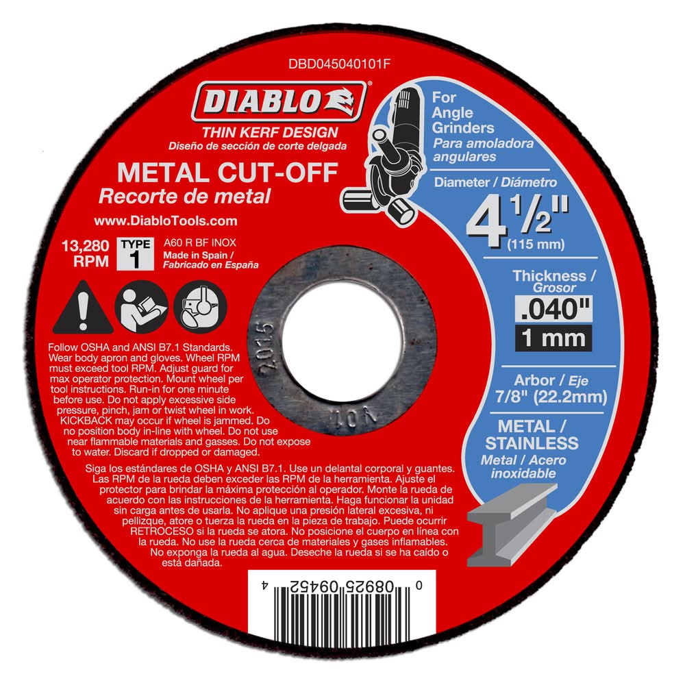 Diablo 4-1/2 In. D X 7/8 In. X 0.04 In. Thick Aluminum Oxide Metal Cut-Off Disc 1 Pk