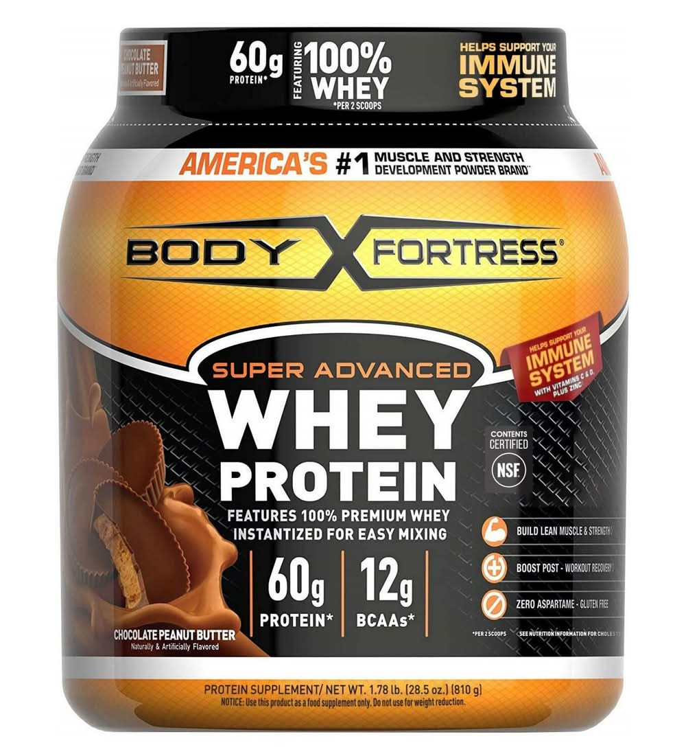 Body Fortress Super Advanced Whey Protein Powder, Chocolate Peanut Butter, 28.5 Oz