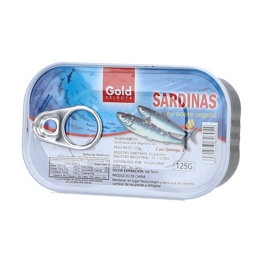 Sardinas Gold Selects En Aceite Vegetal 125 g