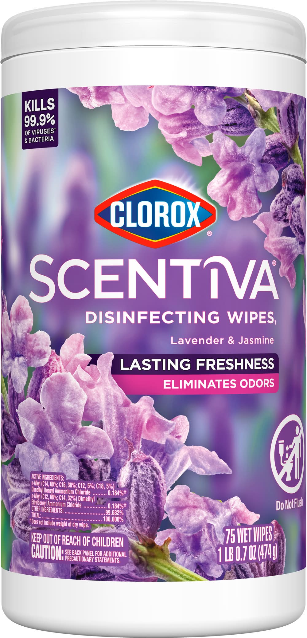 Clorox Scentiva Disinfecting Wipes, Lavender & Jasmine (474 g, 75 ct)