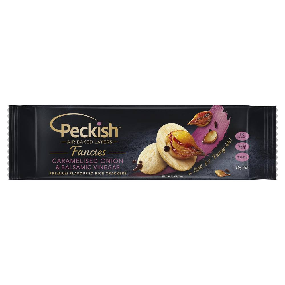 Peckish Fancies Rice Crackers, Caramelised Onion - Balsamic Vinegar (90g)