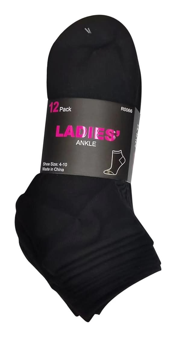 Ladies Black Ankle Socks 12 Ct
