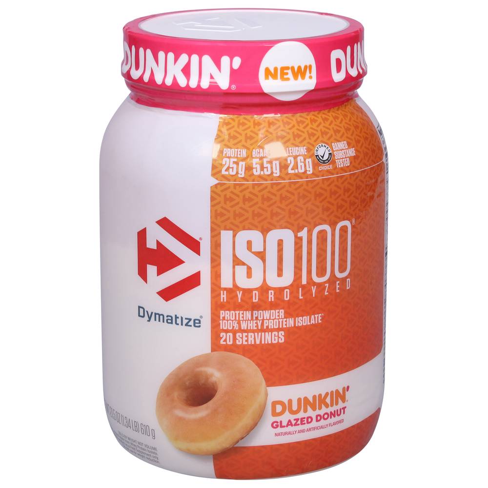 Dymatize Iso100 Hydrolyzed Protein Powder (21.5 oz) (dunkin glazed donut )