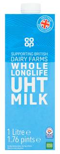 Co-op British Whole Longlife UHT Milk 1.76 Pints/1 Litre