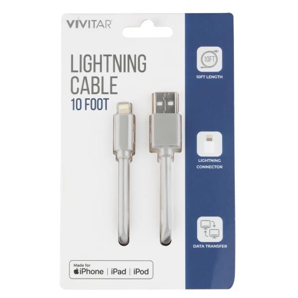 Vivitar Lightning To Usb-A Cable, 120 Inch, Gray