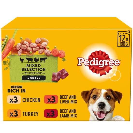 Pedigree Adult Wet Dog Food Pouches in Gravy 12 pack