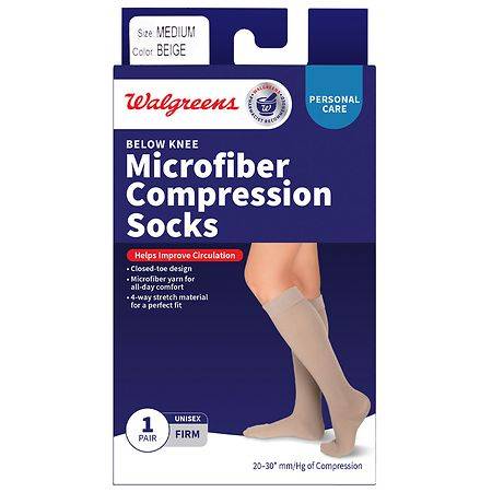 Walgreens Microfiber Compression Socks, Knee High Beige - Medium 1.0 pr