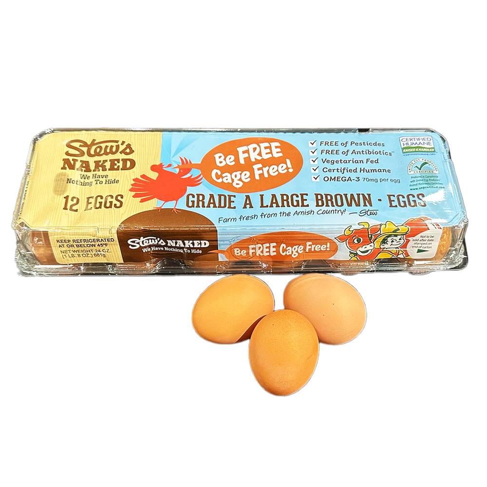 Stew's Naked Grade a Cage Free Eggs, Large, Brown (24 oz, 12 ct)