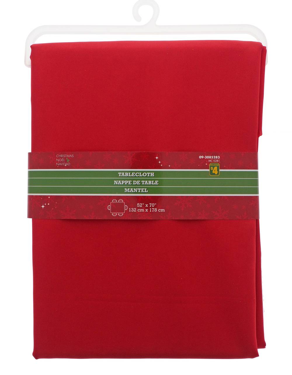 Dollarama Christmas Solid Nappe De Tablecloth, 132 cm X 178 cm, Red