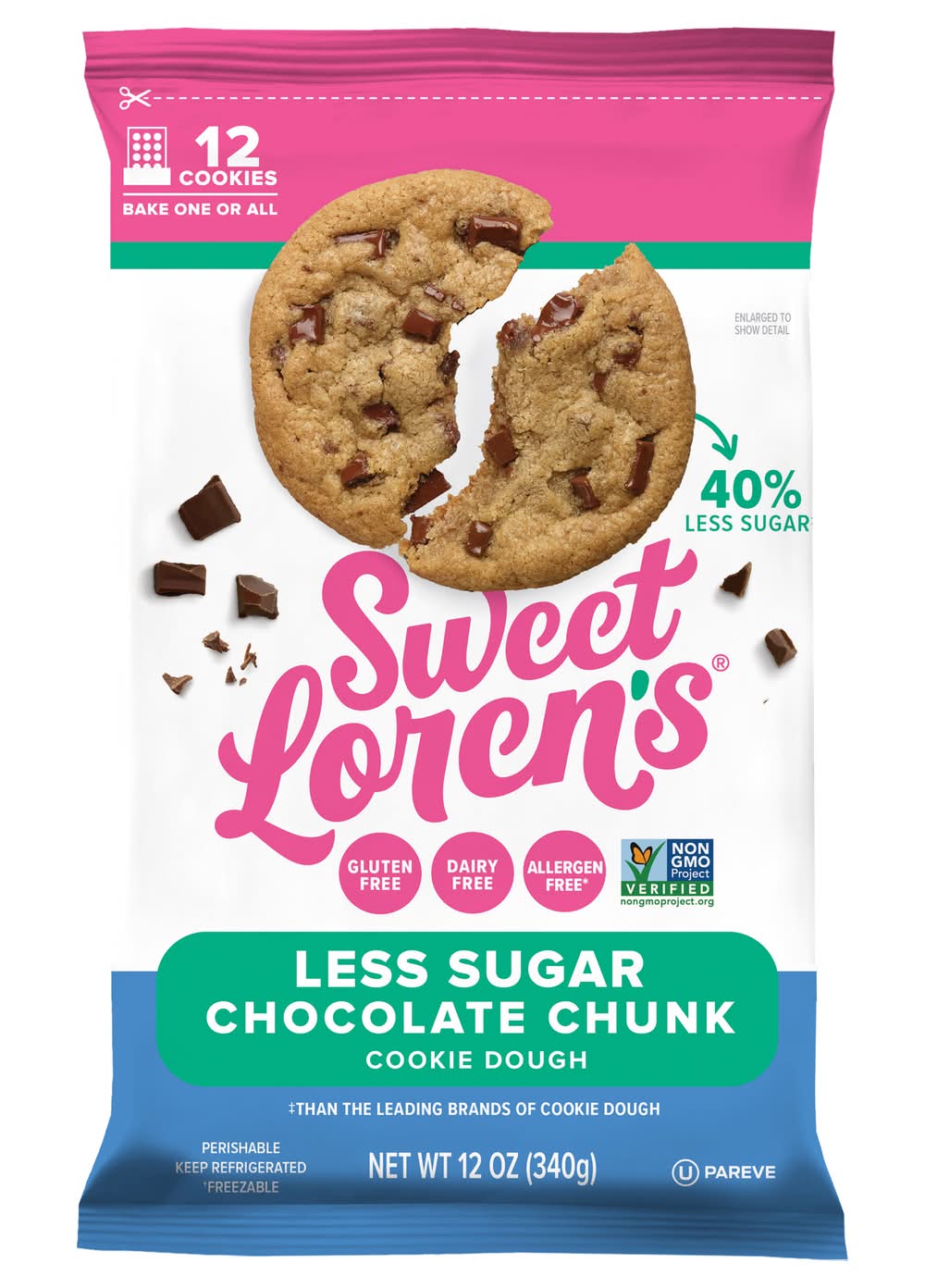 Sweet Loren's Less Sugar Cookie Dough, Chocolate Chunk (12 oz, 12 ct)
