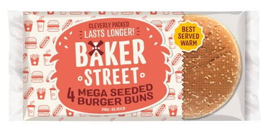 Baker Street Mega Seeded Burger Buns Pre-Sliced (300g)