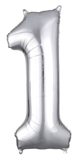 Inflated 34" Silver Number Mylar Balloon