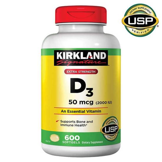 Kirkland Signature Extra Strength D3 50 Mcg Essential Vitamin Softgels (600 ct)