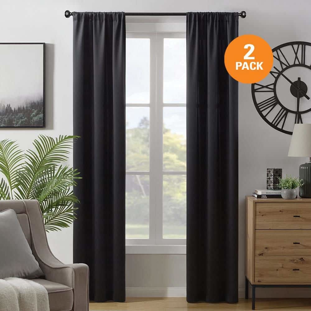 Lightsout With Enershield Technology Chelsea Black 28 In. W X 84 In. L Rod Pocket Room Darkening Curtains (2-Panels)