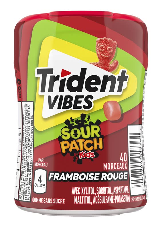Trident vibes sour patch gomme sans sucre (40 unités) (framboise rouge) - trident vibes sour patch kids sugar free gum, redberry (40 ct)