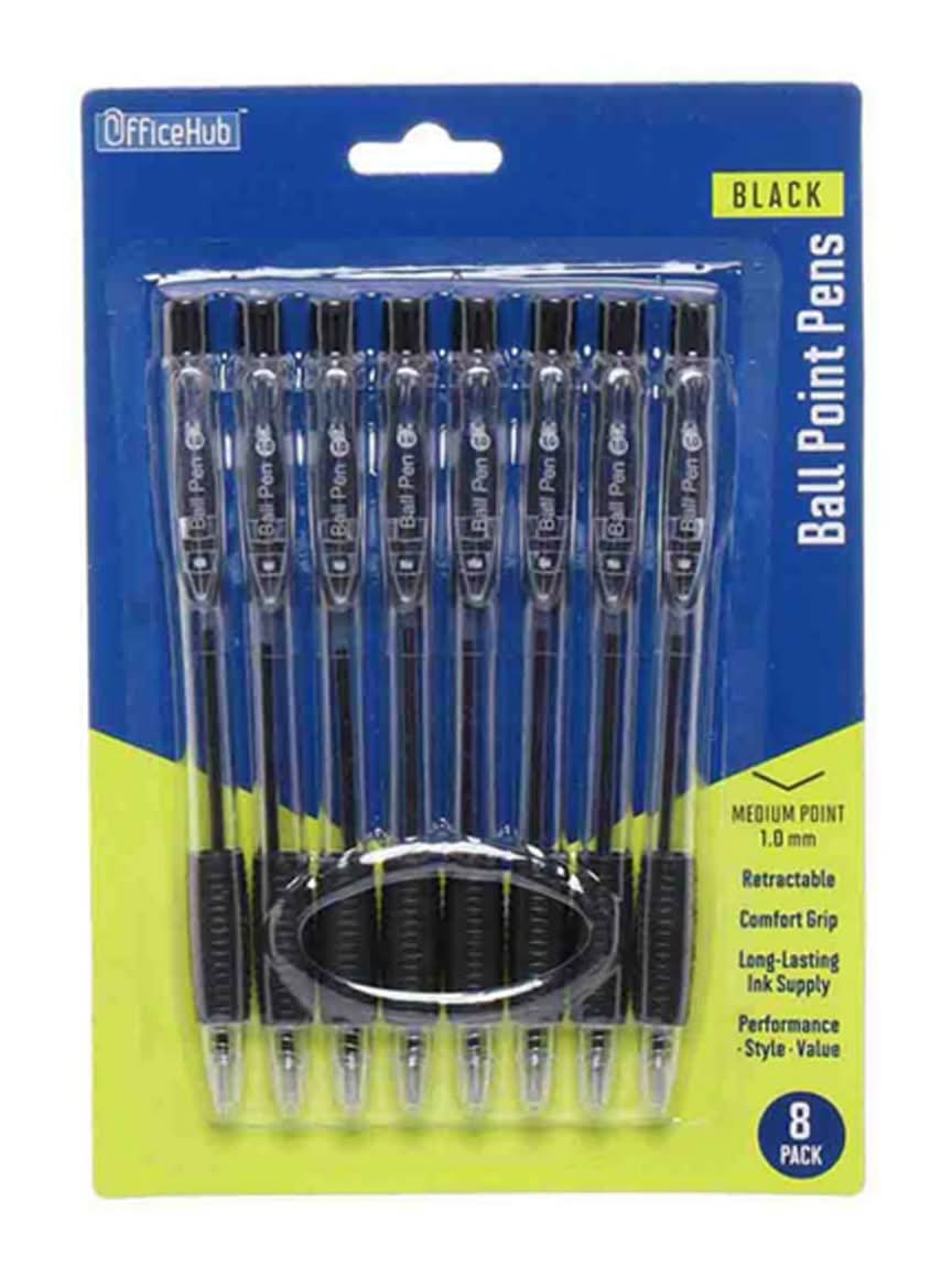Office Hub Ball Point Pens Black 8 Ct