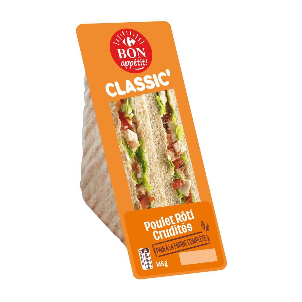 Sandwich poulet crudités CARREFOUR BON APPETIT - la barquette de 145g