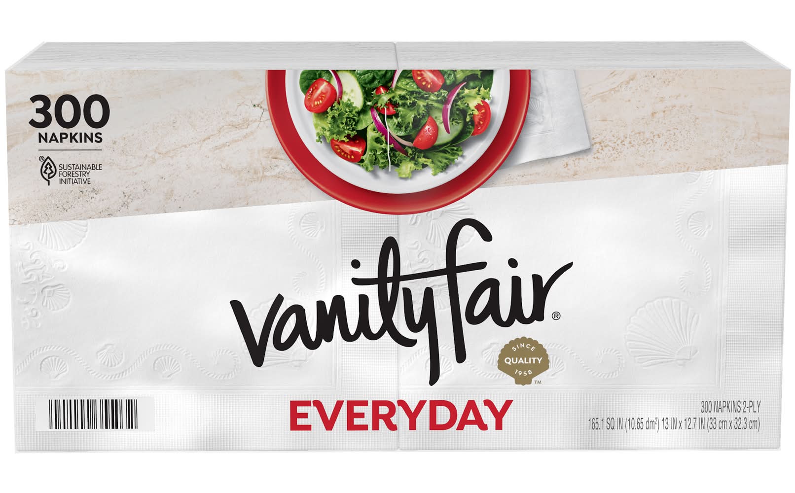 Vanity Fair 2 Ply Everyday Napkins, 13x12.7 in, White (300 ct)