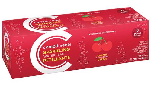 Compliments Eau Pétillante À La Cerise 355 Ml / Compliments Sparkling Water Cherry 12 x 355 ml (cans)