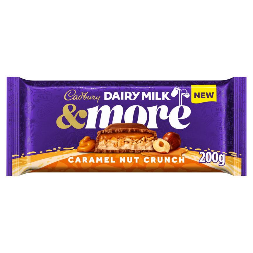 Cadbury Caramel Nut Crunch, Dairy Milk & More Milk Chocolate (200g)