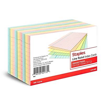 Staples Line Ruled Index Cards (3" x 5"/assorted )