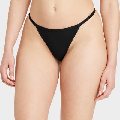 Auden Cotton Blend String Thong Underwear, Women, S, Black