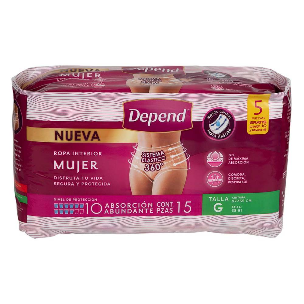 Depend · Ropa interior para mujer, mujer, G-XG (15 un)