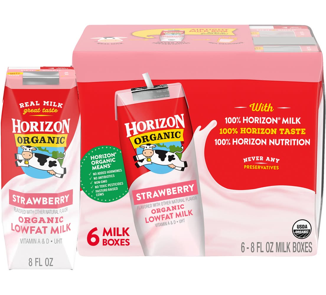 Horizon Organic Lowfat Milk, Strawberry (6 x 8 fl oz)