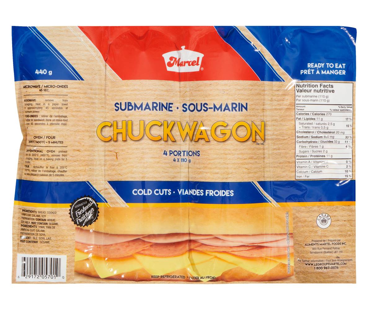 Martel sous-marin chuckwagon viandes froides, emballage de 4, 440 g / Martel Cold Cuts Submarine Chuckwagons, 4-Pack, 440-g