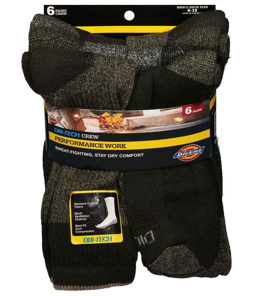 Dickies Dri-Tech Moisture Control Crew Socks, Men, Olive Marl (6 ct)