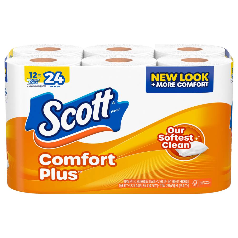 Scott Comfort Plus Double Unscented Bathroom Tissue (12 rolls)