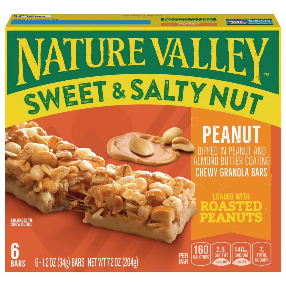 Nature Valley Sweet & Salty Nut Chewy Granola Bars, Peanut (6 x 1.2 oz)