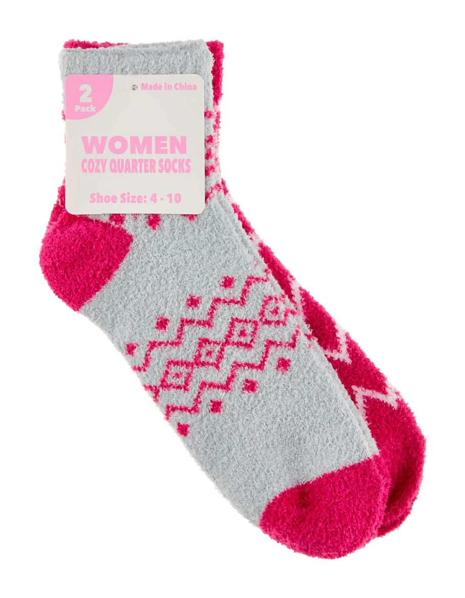 Women Cozy Quarter Socks 2 Pair Assorted