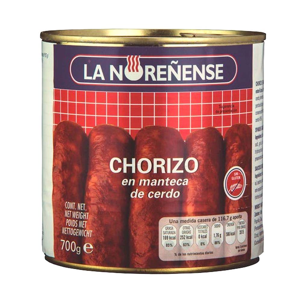 La noreñense chorizo en manteca de cerdo (lata 700 g)