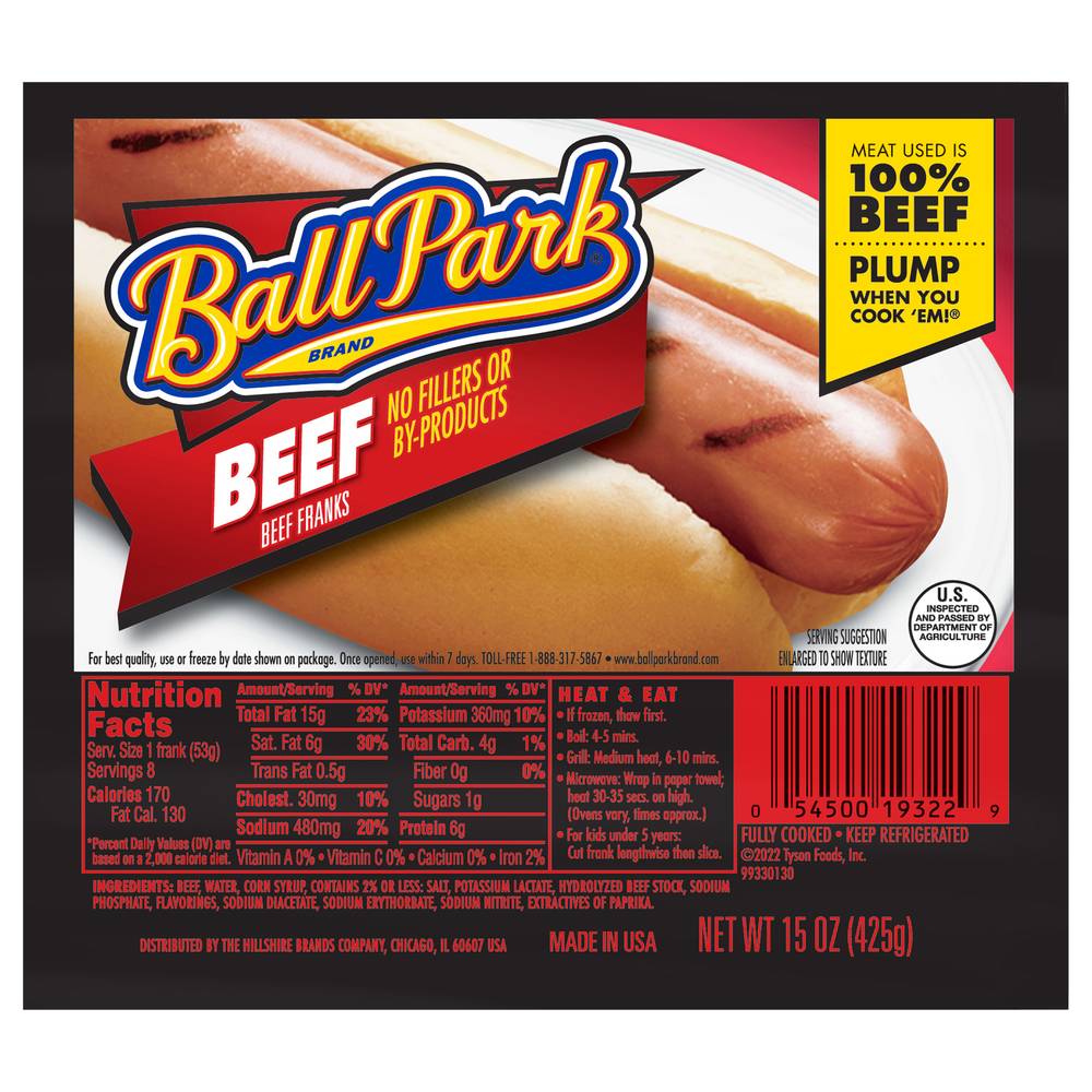 Ball Park Beef Hot Dogs Franks (15 oz)