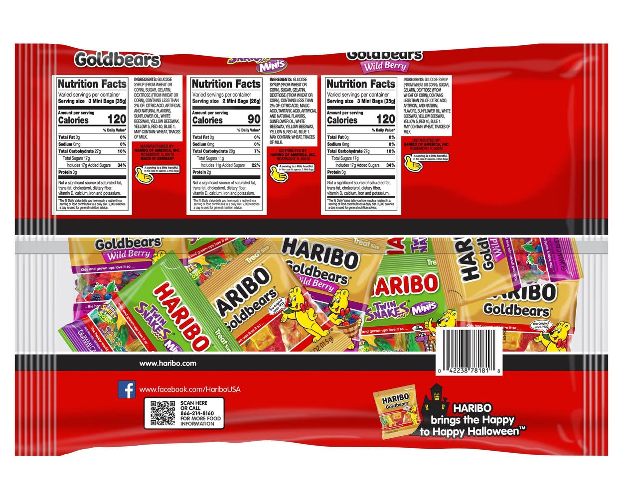 Haribo Halloween Trick Or Treat Trio Chewy Gummy Candy Bag - 19oz/45ct