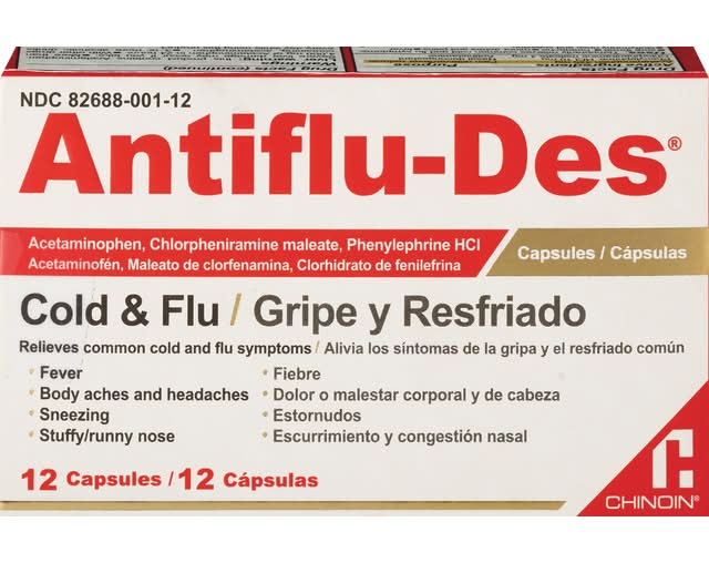 CHINOIN Antiflu Des Cold and Cough or Flu Capsules (12 ct)