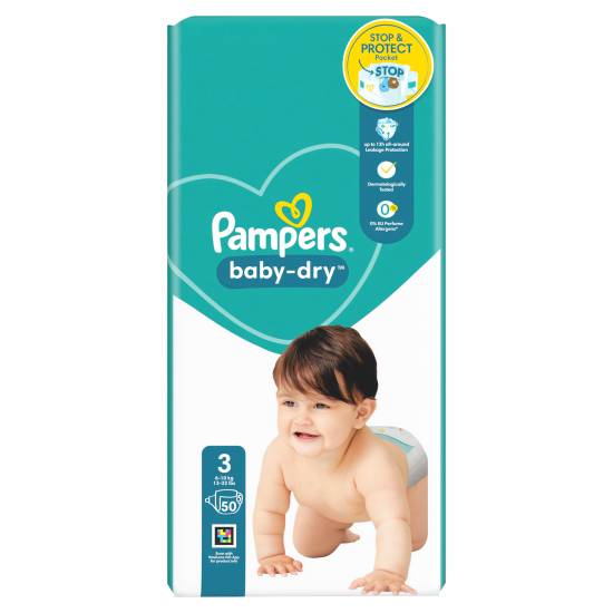 Pampers Baby-Dry Size 3, 50 Nappies, 6kg-10kg, Essential pack