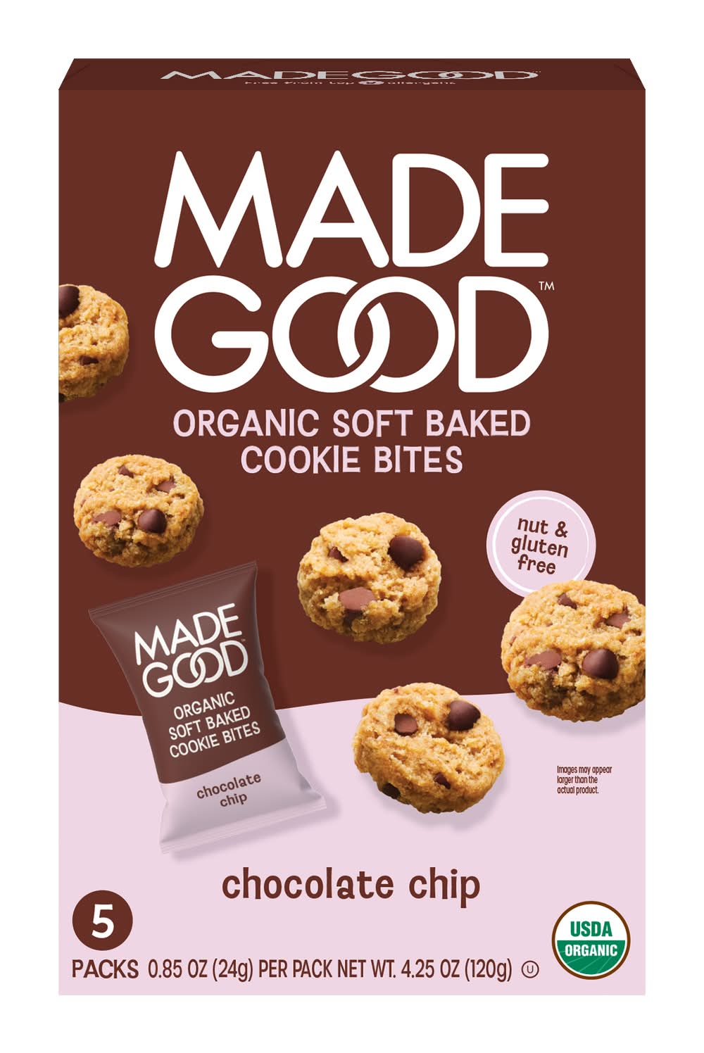 MadeGood Soft Baked Mini Cookies, Chocolate Chip (4.23 oz, 5 ct)