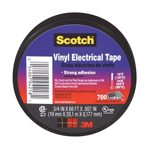 Scotch 3/4 In. W X 66 Ft. L Black Vinyl Electrical Tape