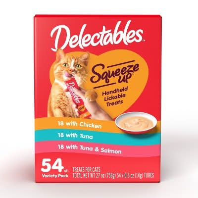 Delectables Squeeze Up Lickable Cat Treats Variety pack, Chicken-Tuna-Tuna & Salmon (54 x 0.5 oz)