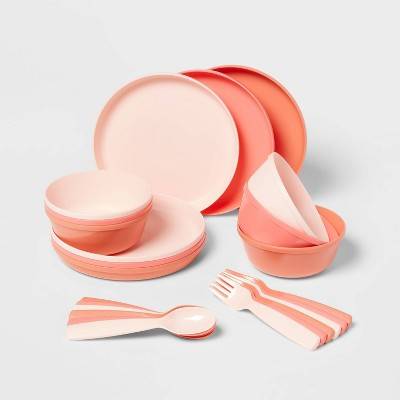 Kids' 24pc Plastic Dinnerware Serving Set Warm Colors - Pillowfort™: BPA-Free Kids & Baby Plates, Bowls, Forks, Spoons