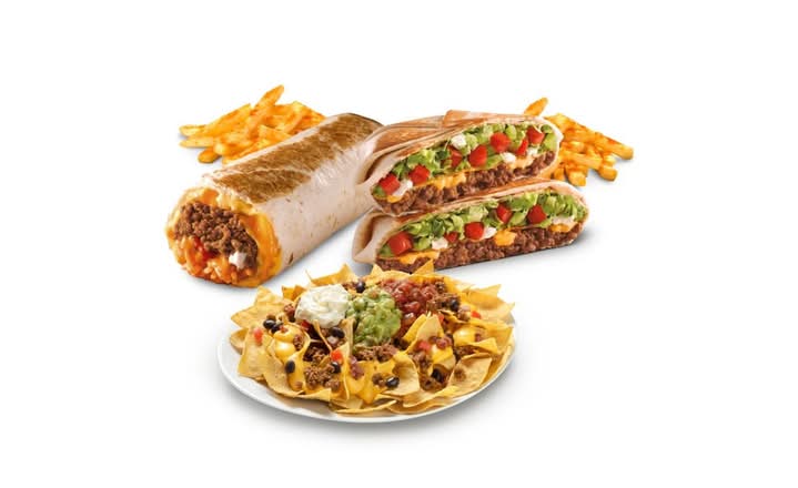 Para 2: Quesarito y Crunchywrap con Nachos con carne y queso ó pollo picante