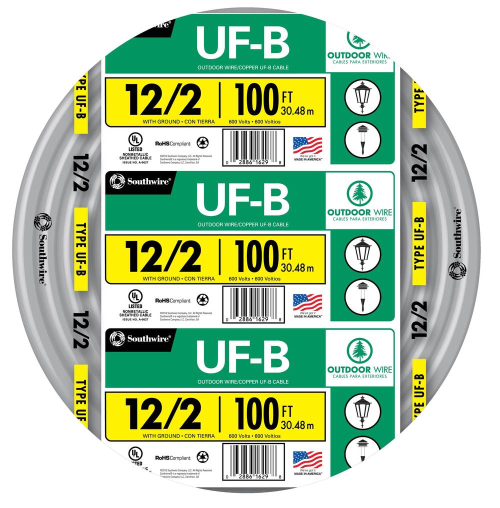 Southwire 100-ft 12/2 Solid UF-B Wire W/G (By-the-roll) | 13055926