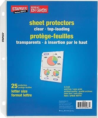 Staples Standard Weight Sheet Protectors, Clear, 25/Box (10523-US)