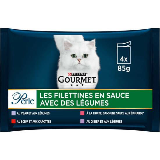 Perle - Les filettines avec des légumes pour chat - Veau - bœuf - gibier - truite 4x85g PURINA GOURMET