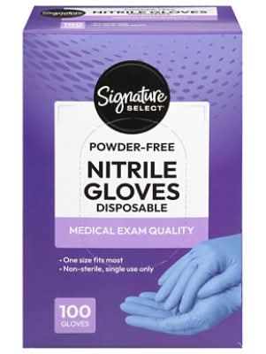 Signature Select Nitrile Powder Free Disposable Gloves, One Size, Blue (100 ct)