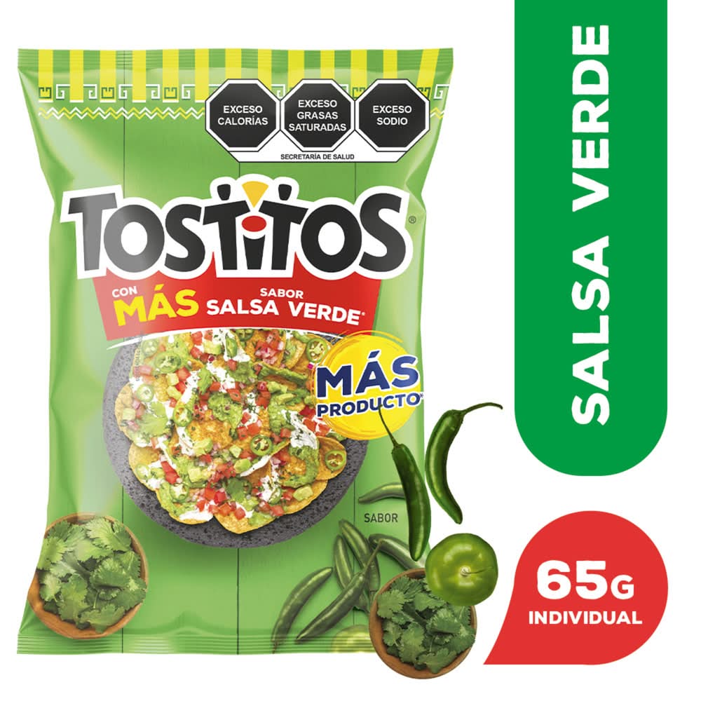 Tostitos · Totopos de maíz con chile y especias, salsa verde (70 g)